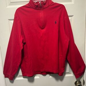 Polo Ralph Lauren 1/4 Zip Sweater Mens XL Red Cotton Embroidered Navy Blue Pony